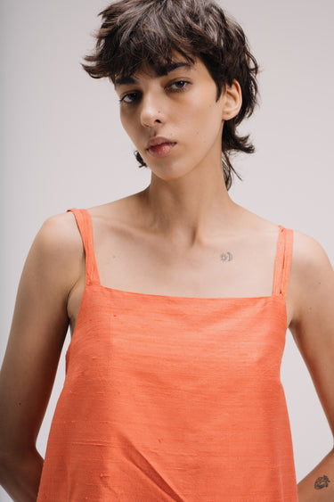 Alice Silk Shantung Mini A line Dress - Coral