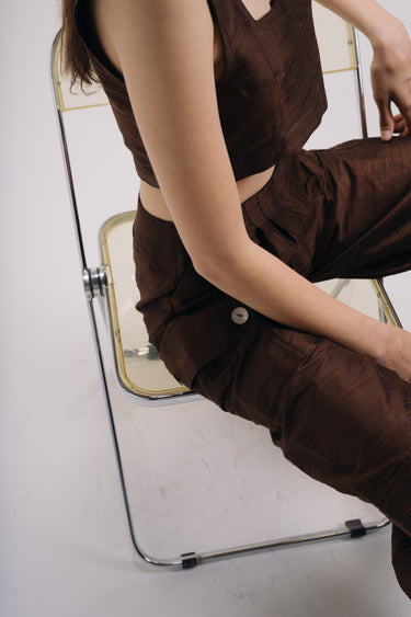 GWEN Shantung Silk Cargo Pants - Chocolate
