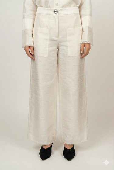 Ira Silk Shantung Pants - Ecru