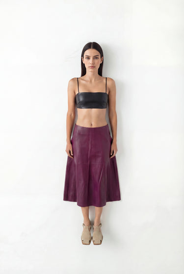 Bianca - Burgundy Midi Leather Skirt