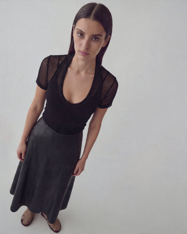 Bianca - Black Midi Leather Skirt