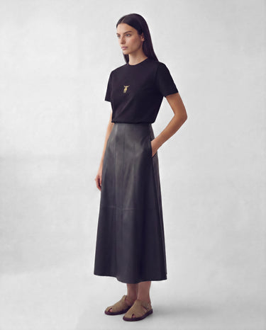 Bianca - Black Midi Leather Skirt