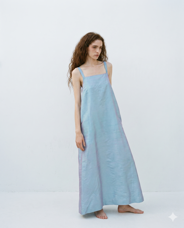 Lucie Long Shantung Silk A line Dress - Light Blush