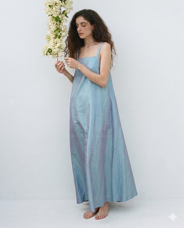 Lucie Long Shantung Silk A line Dress - Light Blush