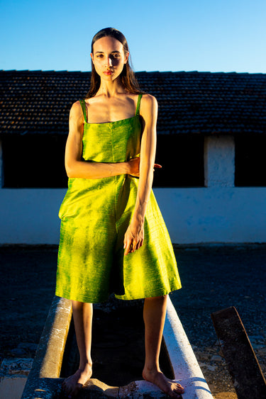OLFA Oversized Shantung Silk Playsuit - Yellow Green