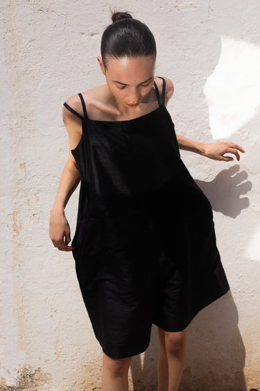 OLFA Oversized Shantung Silk Playsuit - Noir
