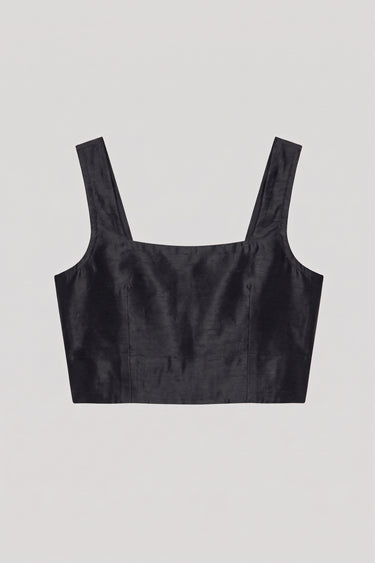 Yosr Silk Shantung Top - Black