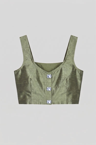 Yosr Silk Shantung Top - Sage Army