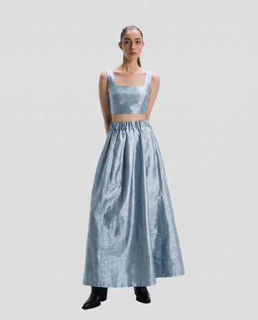 Sofia Silk Shantung Skirt - Cinderella Blue