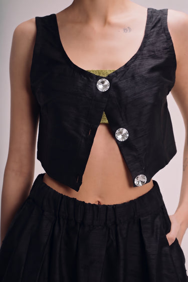Yosr Silk Shantung Top - Black